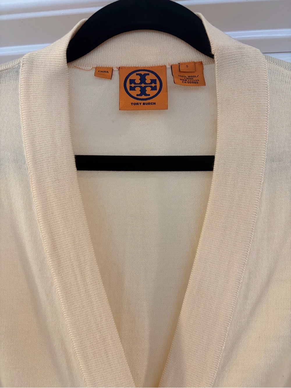 Tory Burch Cream and Navy Two-Tone Knit Cardigan with Gold Buttons - Picture 2 of 3